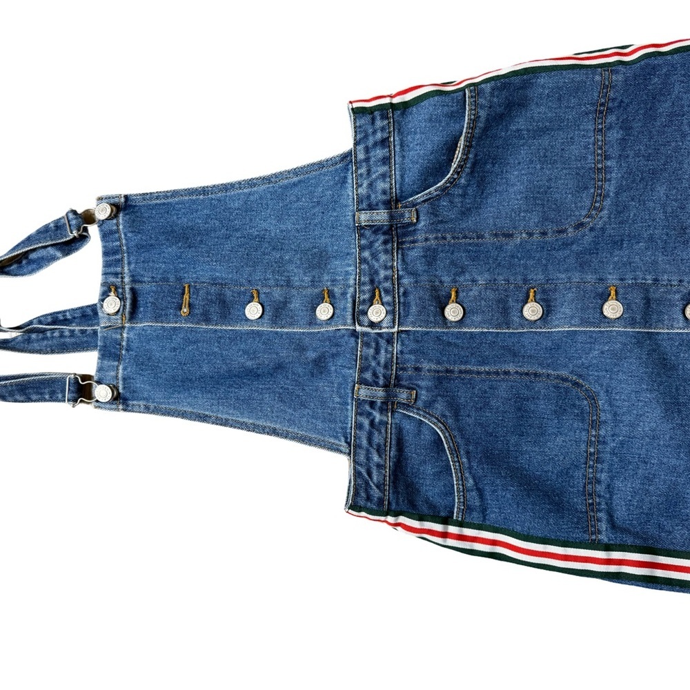 Denim Overall Skirt with Striped Accents - Picture 5 of 6
